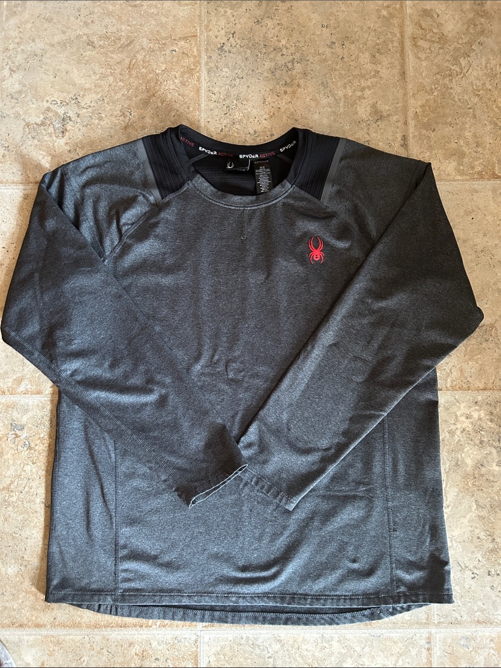 Spyder Men's Long Sleeve Athletic Shirt in Charcoal with Red Logo